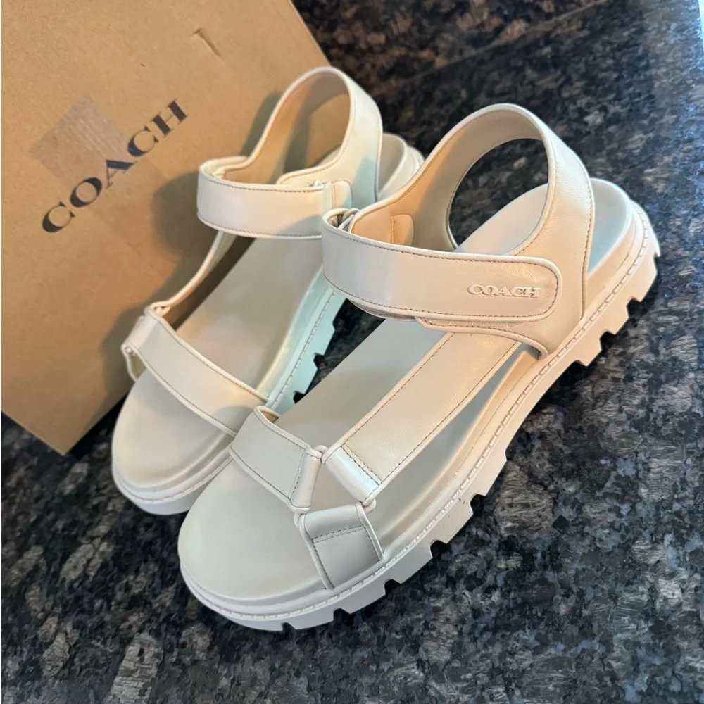 Coach Women Signature Logo Calf Leather and Raffia Sport Comfort Sandal Slide 11
